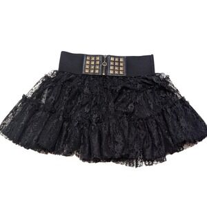 Rachael‎ & Chloe Size M Black Lace Mini Skirt Studded Waist Y2K Gothic